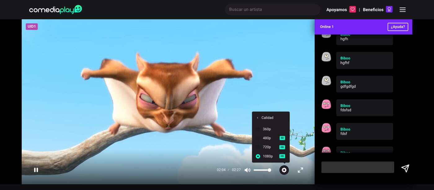 ComediaPlay player with the live chat panel, 2021