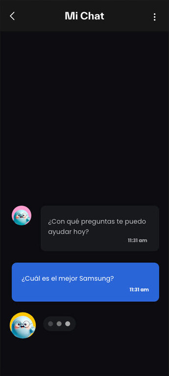 A conversation with the assistant, typing indicator visible